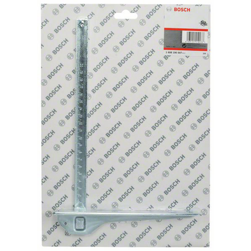Verpacktes Bosch-Zimmermannswinkel aus Metall mit Skala, liegend auf einer Bosch-Markenverpackung.